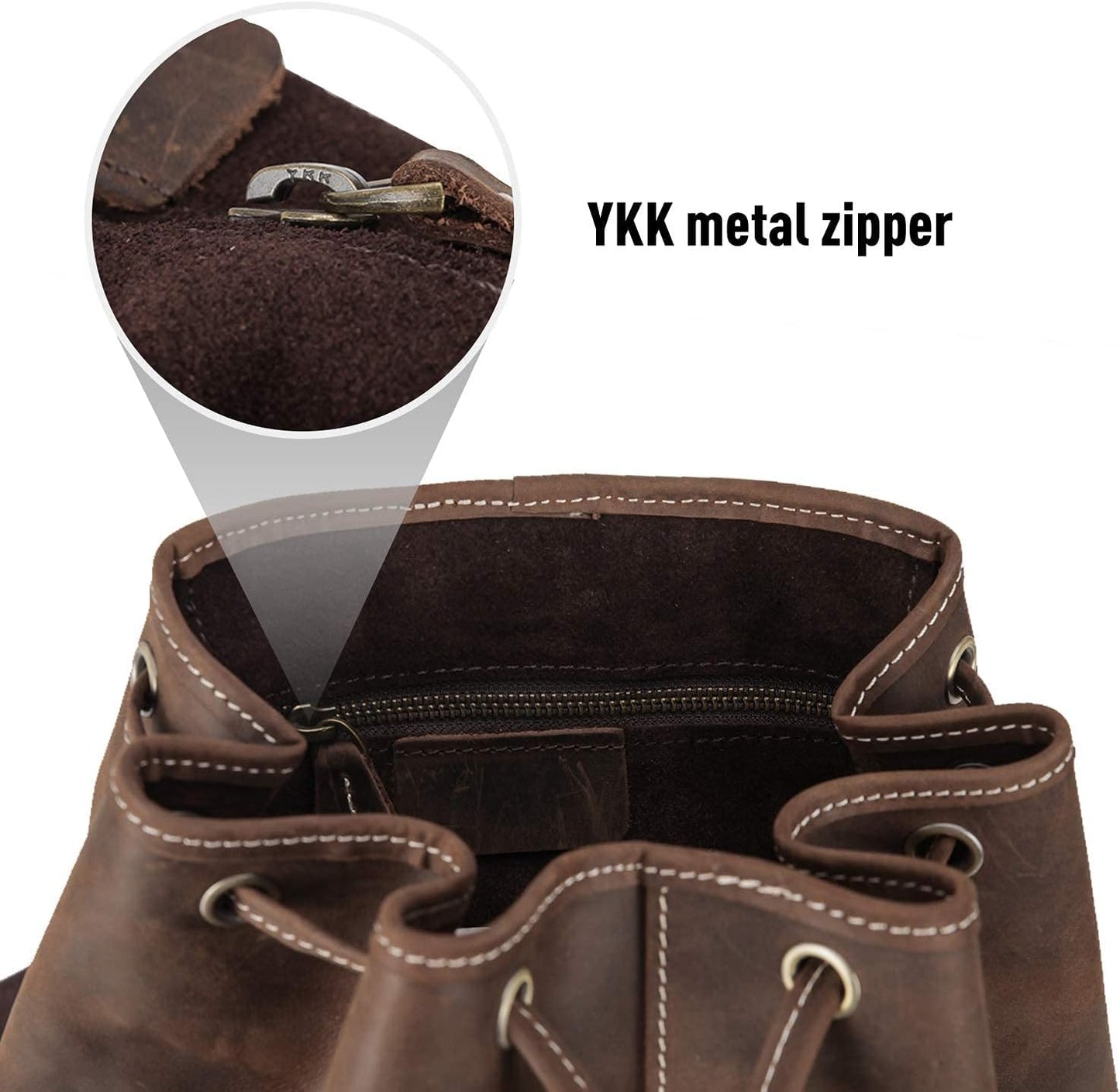Vintage Full Grain Leather Rucksack Backpack for Men & Women - Casual Travel Satchel, Dark Brown