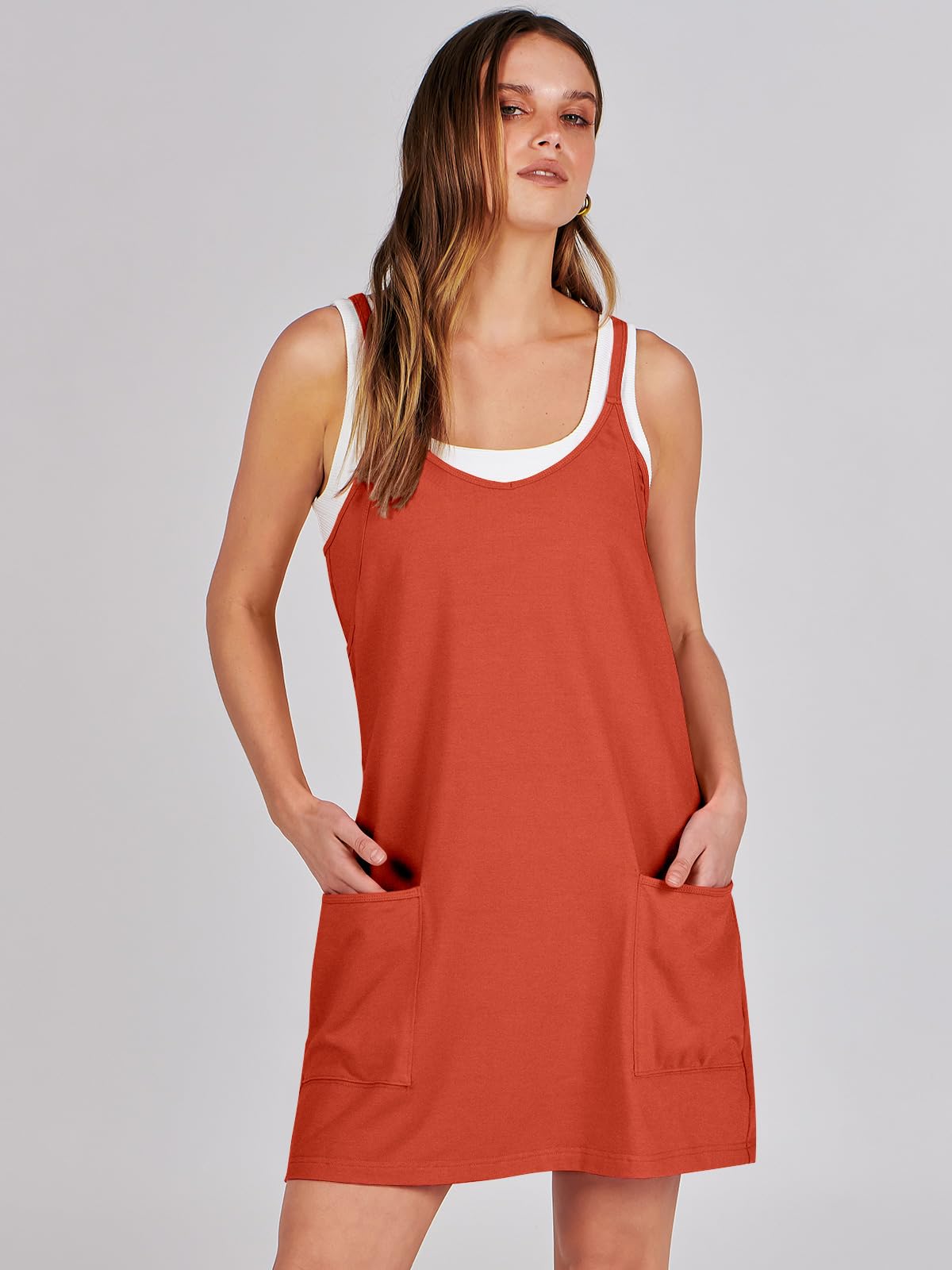 ANRABESS Women Athletic Dress Summer Tennis Workout Active Sports Mini Romper Dress Built in Shorts Travel Vacation Clothes Red XX-Large