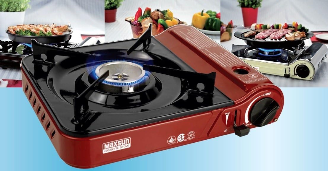 Maxsun Portable Gas Stove MS3800 (Red), 9,560BTU High Power, Camp Stove, Outdoor/Indoor, with Carrying Case