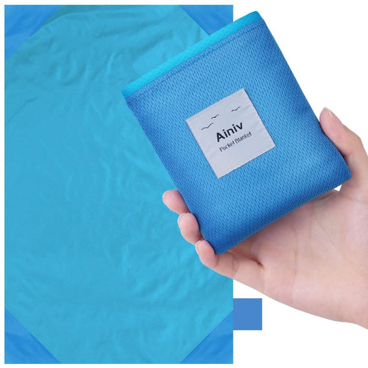 Ainiv Picnic Blanket, Mini Pocket Beach Mat 43.3 x 55.1IN (2-3 People) Foldable, Lightweight Waterproof Sand Free, Foldable Thin Ground Sheet for Outdoor Camping Hiking Travel - with Hand Strap