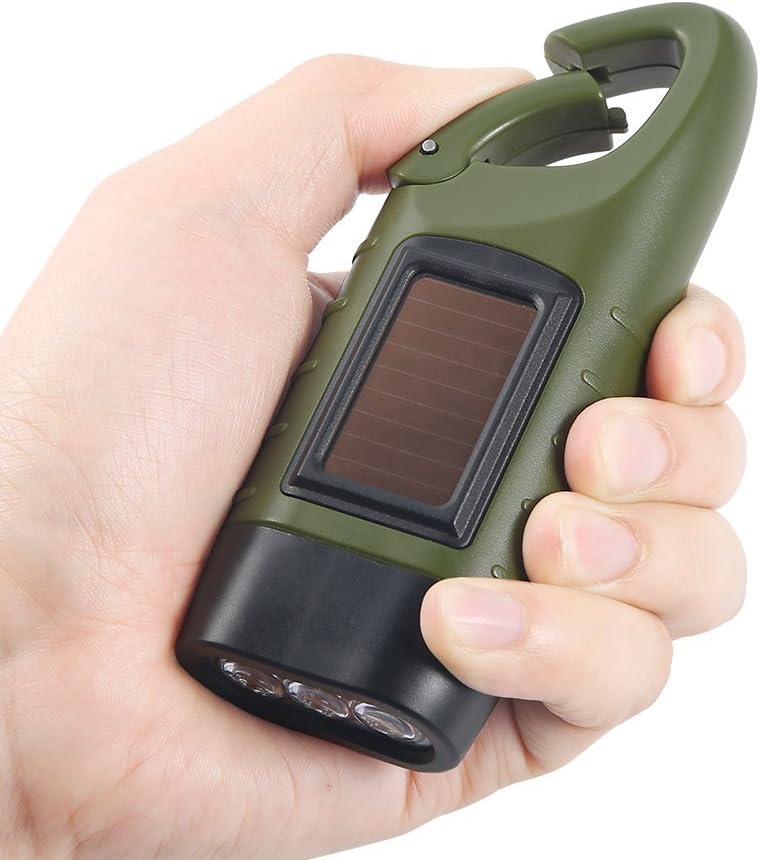 Simpeak 2-Pack Hand Crank Solar Powered LED Flashlight, Emergency Survival Flashlight Torch for Outdoor Sports, Green
