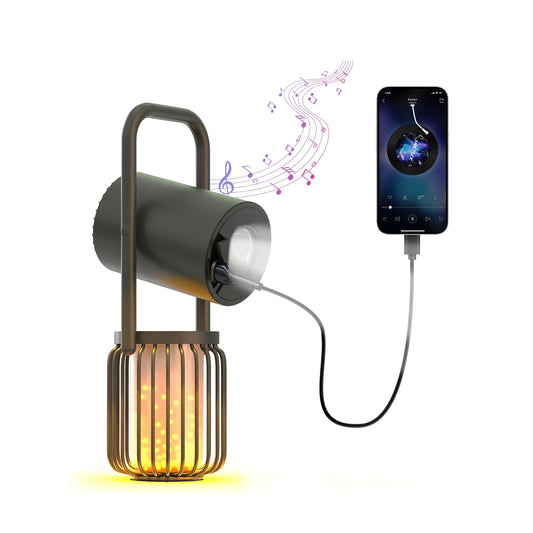 Vyvylabs Multifunctional Camping Lantern 4-in-1 - LED Rechargeable Lantern, Outdoor Bluetooth Speaker, 8000mAh Power Bank, 3 Light Modes - Black - IPX5 Waterproof