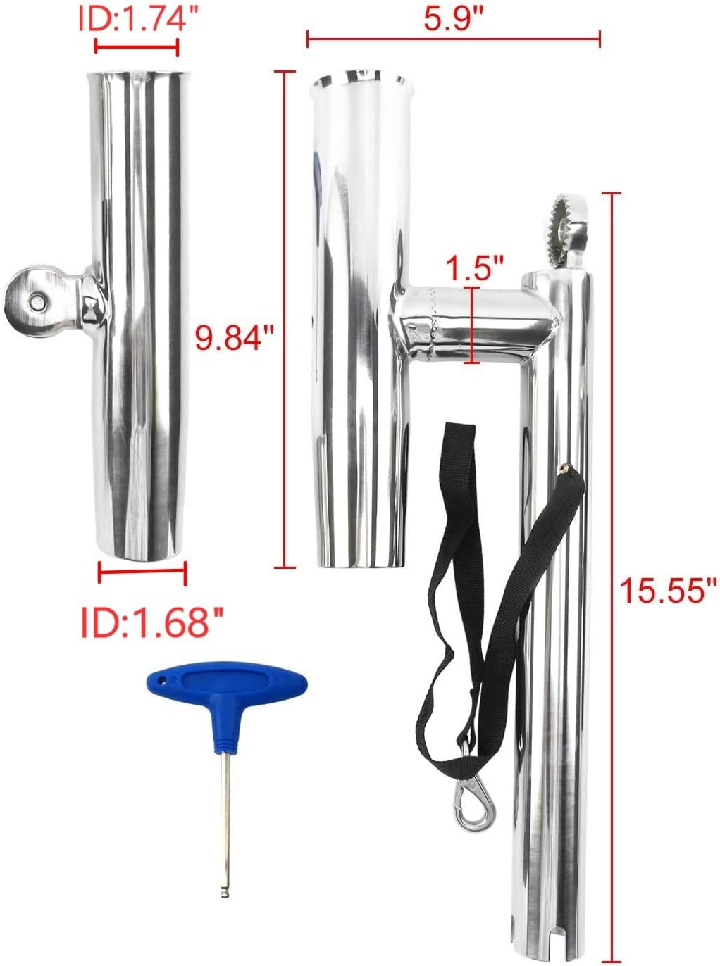 Amarine-made Silver Highly Polished Dual Adjustable Rod Holder , Double Angle Adjustable Rod Holder , Any Angle from Water