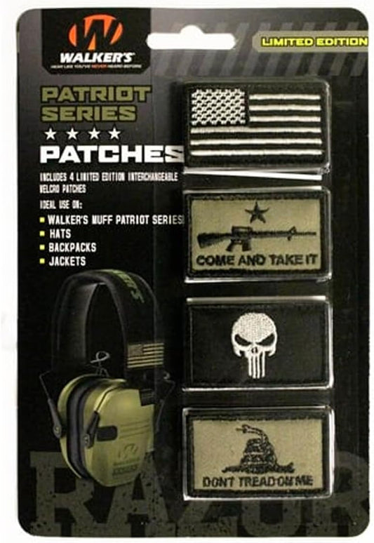 Walker's Razor Patriot Patch Kit Hook & Loop Attachable Embroidery Design Patch Set for Earmuffs, Hats, Backpack, Military Shooting Outdoor EDC Uniforms & Gear - 4 Pcs - Come & Take It