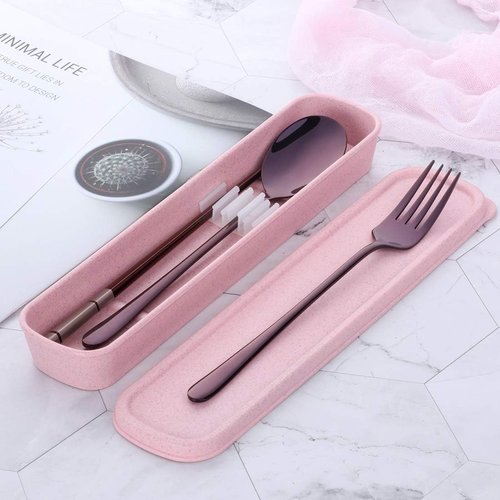 Do Buy Stainless Steel Fork Spoon Chopsticks with a Durable Case for Home Outdoor Camping Traveling Hiking, Purple