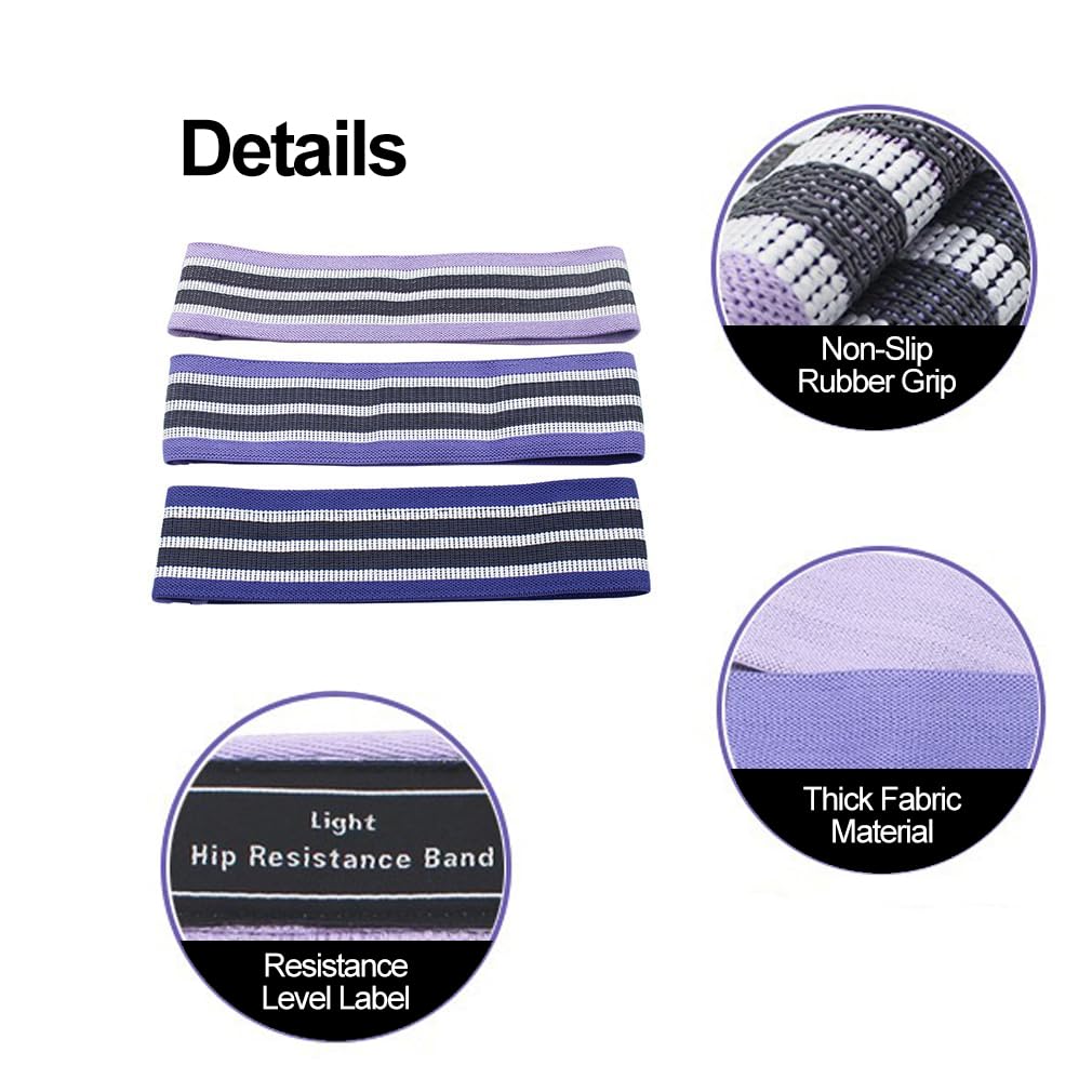 Fabric Resistance Bands for Legs, Thigh, Butt and Hip, Workout Bands, Hip Band, Booty Band, Exercise Band, Fabric Elastic Band for Physical Therapy, Yoga, Pilates and Fitness with Carry Bag, Pack of 3