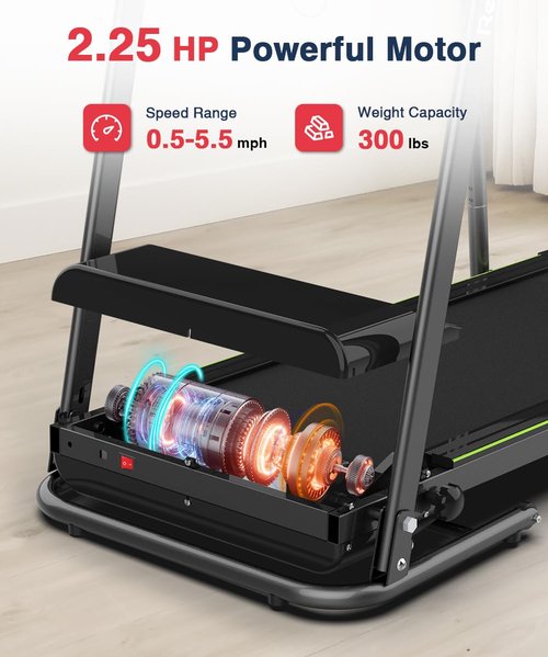 Redliro Walking Treadmill for Senior with Long Handrail, 300 lbs Capacity, Recovery Fitness Exercise Machine Foldable Treadmills for Home with Holder LCD Display, Holder for Phone & Cup