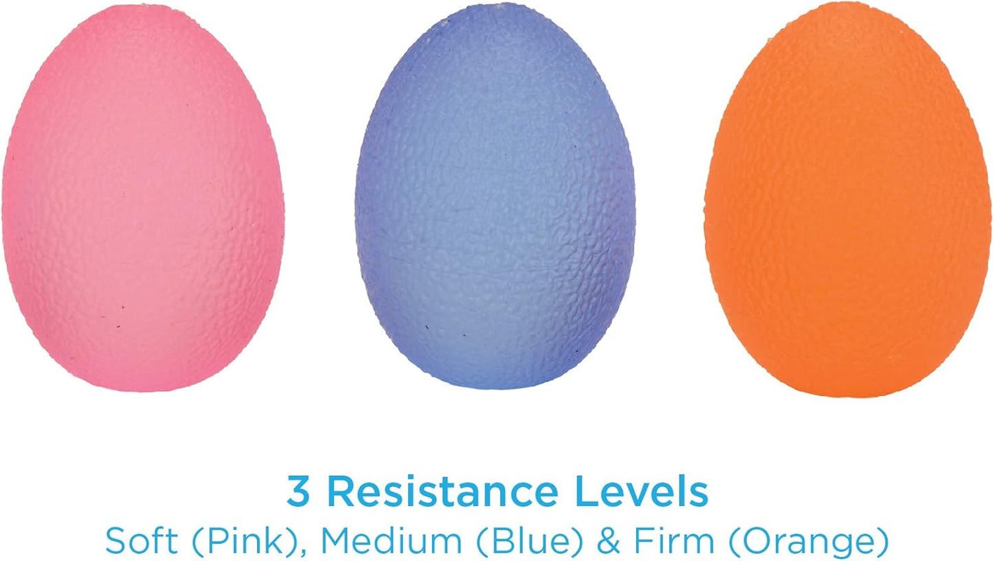 NOVA Hand Exerciser Oval Egg, Hand Grip Squeeze Oval Ball for Strength, Stress and Recovery, Comes in 3 Resistance Levels - Pink Soft, Orange Medium and Blue Firm