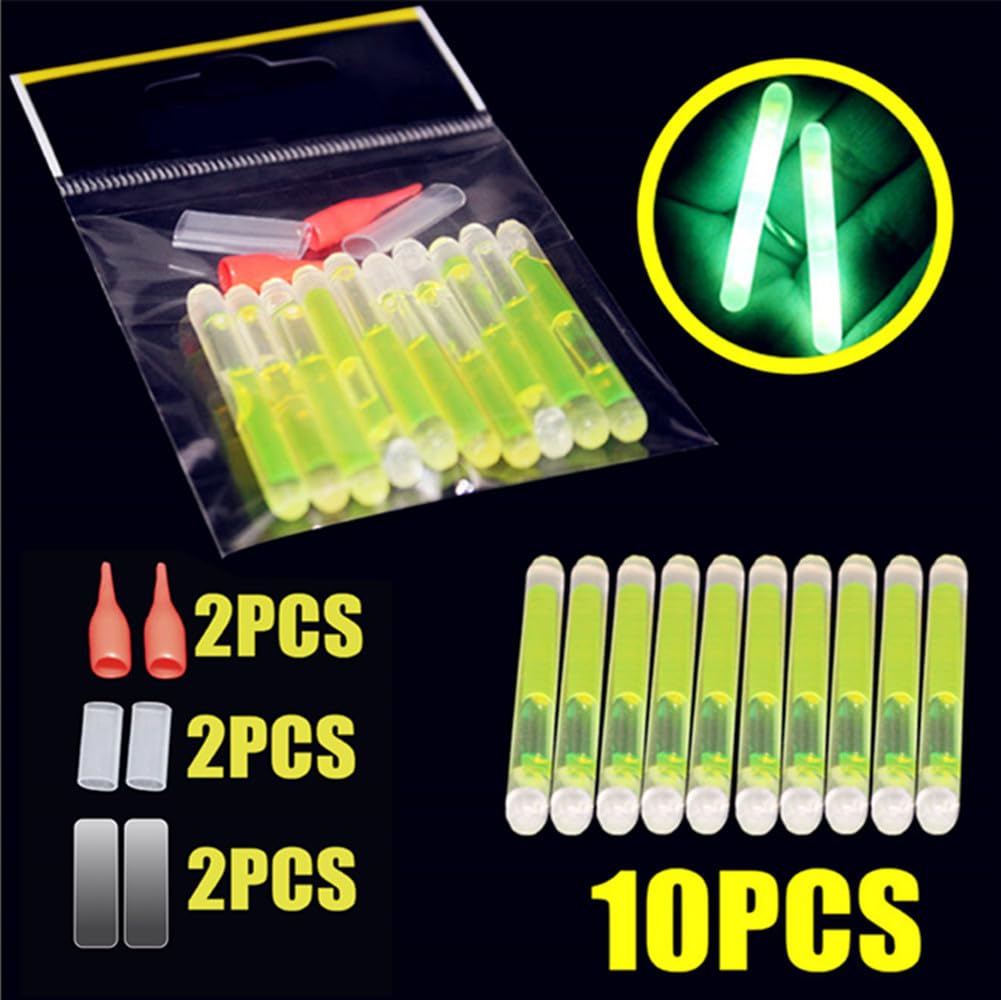 Glow Fever 100PCS (10 Packs) 4.5mm Fluorescent Fishing Glow Sticks, 100ft Visibility, 12H Ultra-Bright Glow, Waterproof & Non-Toxic for Bobbers, Rod Tips, Night Fishing (Green)