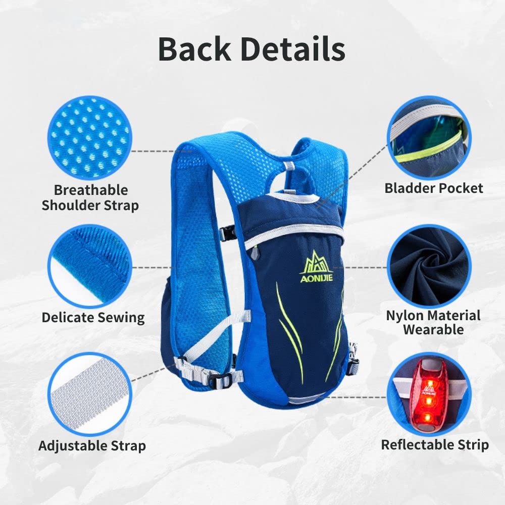 AONIJIE 5.5L Running Hydration Vest Pack with 6 Safety Pockets Adjustable & Lightweight Hydration Backpack for Marathon Race Hiking Cycling (Grey