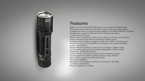 EdisonBright Nitecore EDC35 5000 Lumen LED USB-C Rechargeable Powerful Flood/spot Beam Tactical Flashlight, Battery, Paracord Lanyard Charging Adapter
