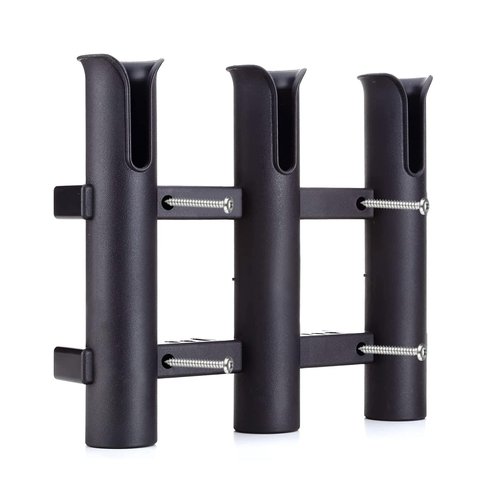 BigTron Fishing Rod Holder Bracket, Tube 3 Rod Rack, Fishing Rod for Boat Kayak Garage Storage or Truck with Screws Side-Mount (Black) (2)