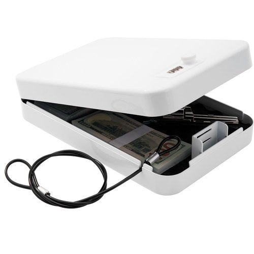 Sgorlds Car Portable Gun Safe for Handgun and Valuables, Pistol Safe, Handgun Lock Box for Car, Home, Vehicle, 9.4" x6.6" x1.8", White