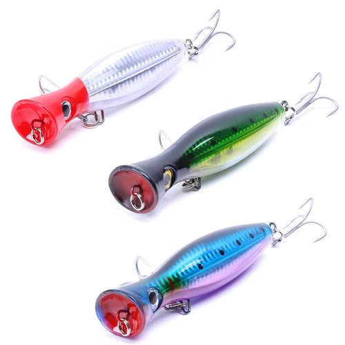 Popper Fishing Lure, JAZALIC 3 PCS Topwater Popper Lures 3D Eyes Fishing Accessories for Saltwater Surface Casting and Freshwater Surface Fishing, Gt Tuna Kingfish Large Predator Fish