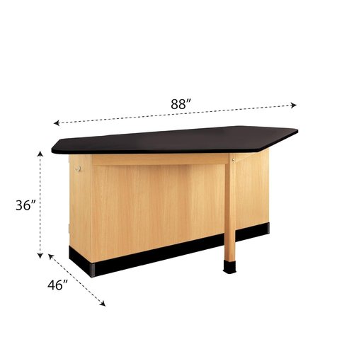 Diversified Spaces Forward Vision 4 Student Classroom Workstation, 88"W x 46"D x 36"H, Phenolic Resin Top, Solid Oak, Outlets, Locking Cabinet Doors, Adjustable Shelves, Made in The U.S.A