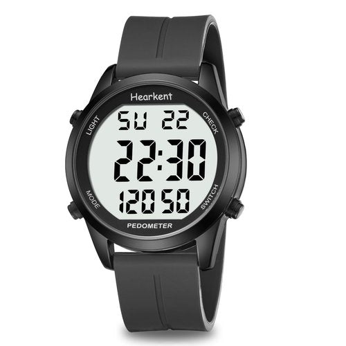 Hearkent Pedometer Watch for Walking for Senior No App Required with Steps Calories Counter and LCD Large Numbers(All Black)