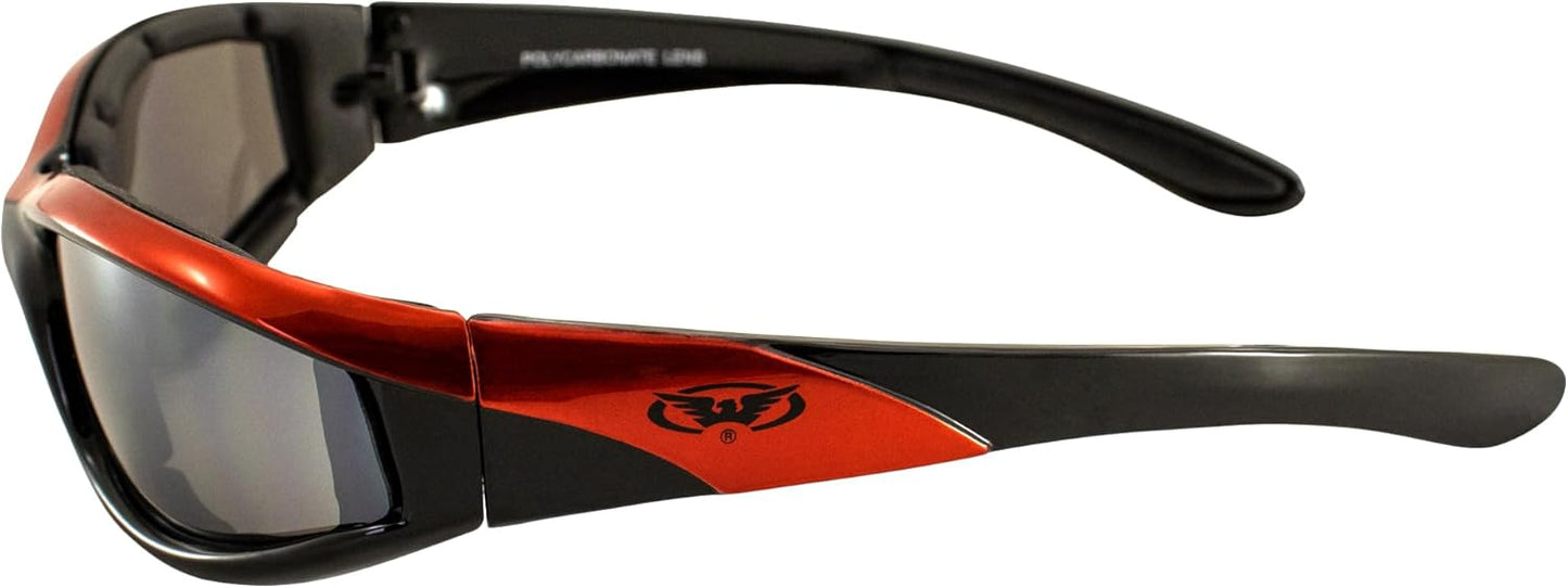 Global Vision Eyewear Hawkeye Motorcycle Sunglasses for Men or Women, Flash Mirror Lens, Orange Frame