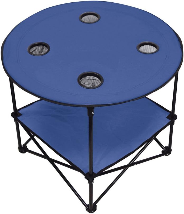 Preferred Nation | 2 Tier Folding Camping Table with 4 Mesh Cup Holders Black | Polyester with Metal Frame | Compact, Convenient Carry Case Included | Side Table for Tailgate