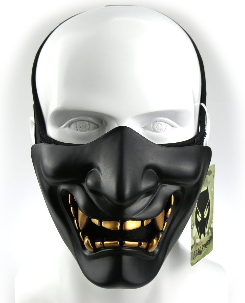 ATAIRSOFT Halloween Costume Cosplay BB Gun Evil Demon Monster Kabuki Samurai Hannya Oni Half Cover Airsoft and Prop Mask