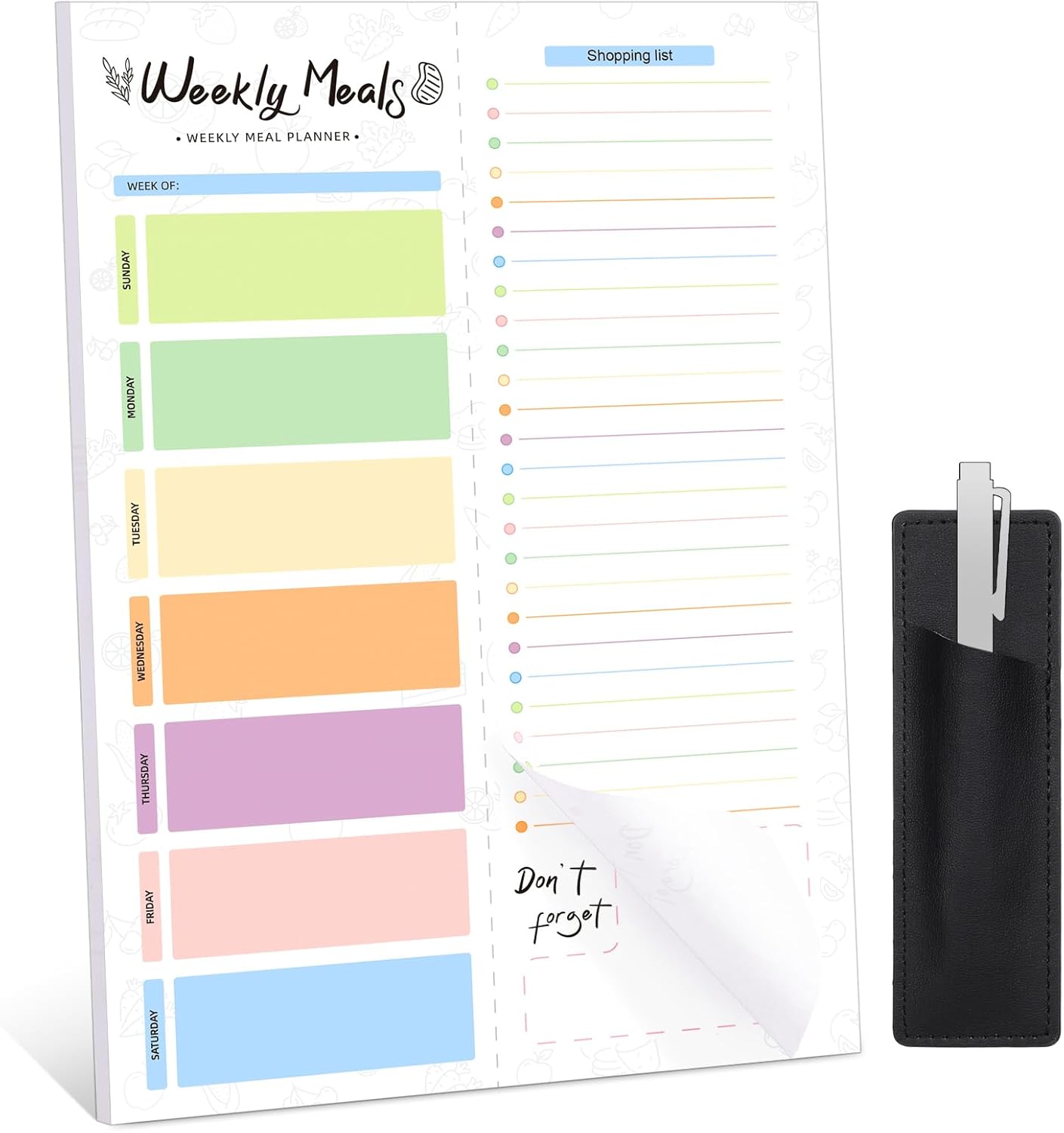 60 Sheet Meal Planner for Fridge, Magnetic Weekly Meal Planner & Grocery List with Tear-off Shopping List for Meal Prep, 7x10''-Flower Design