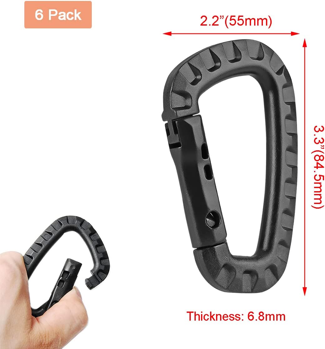 Tactical Gear Clips Plastic Carabiner Keychain Clip D-Rings Spring Snap Hook for Backpack, Molle System, Bag, Key Chain