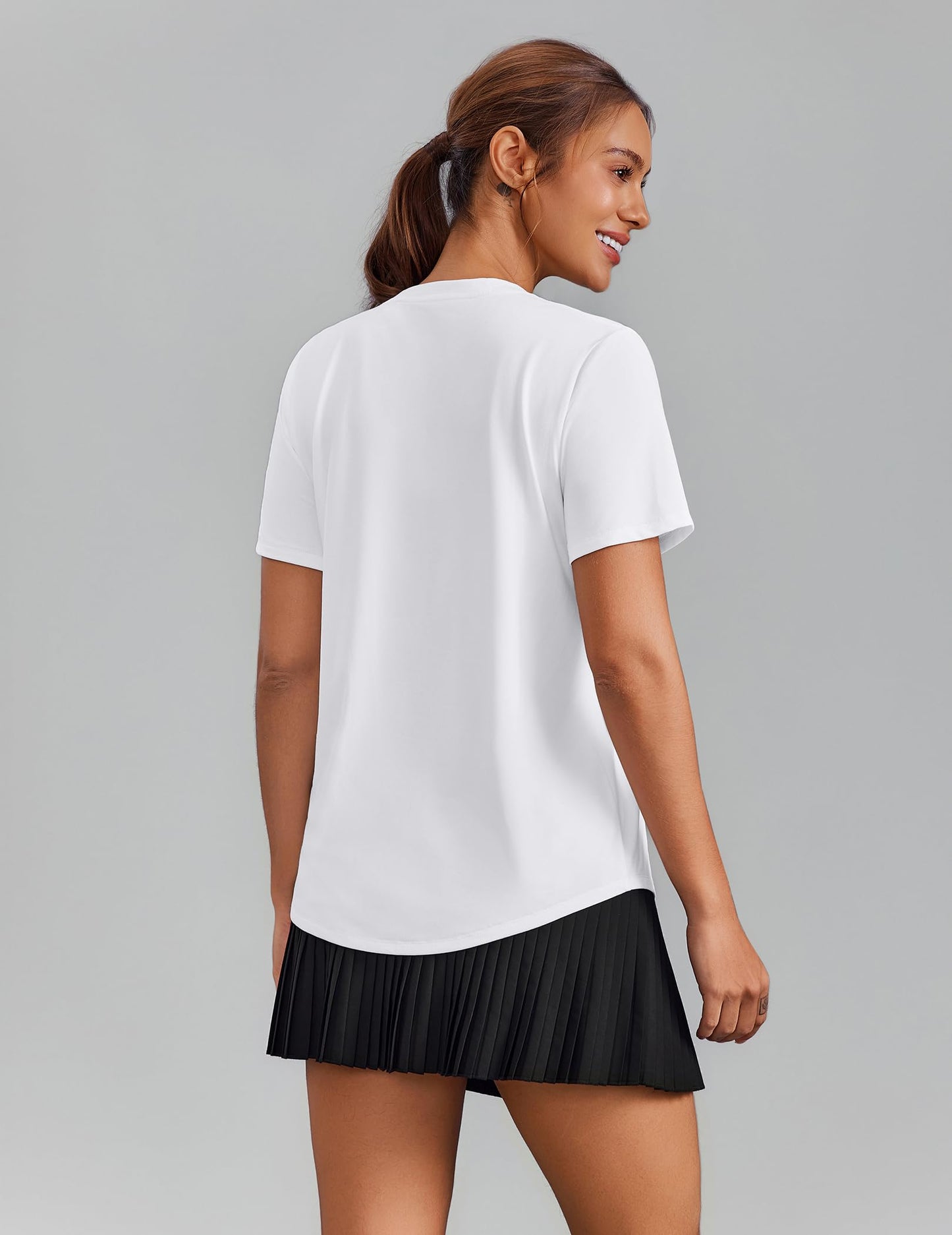 PINSPARK Womens Workout Tops V Neck Short Sleeve Gym Shirts Moisture Wicking Quick Dry Breathable Soft Athletic Running Tees,White X-Large
