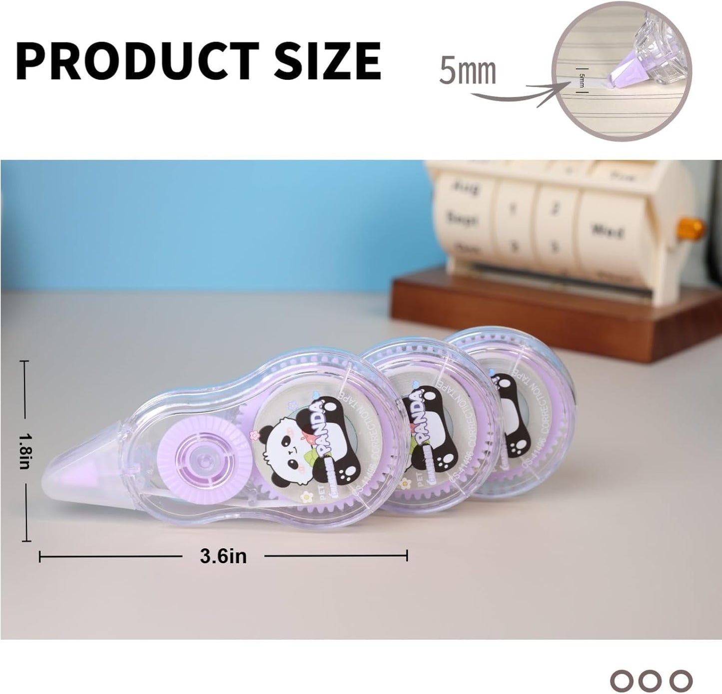 Aesthetic and Cute Gourd-Shaped White Correction Tape, 39.37ft（12m）, 3-Count Pack, Easy to use, Dry Instantly, Clean and Tear-Resistant Tape Office or School Supplies（Cyan）