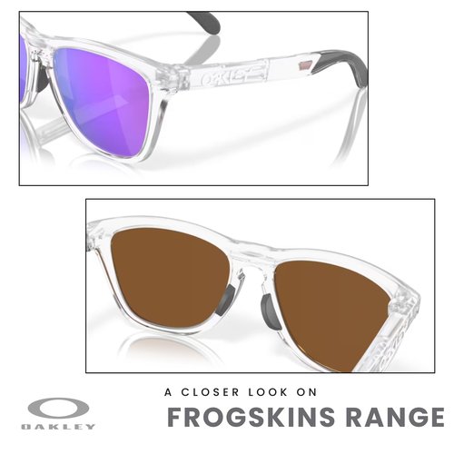 OAKLEY Frogskins Range OO9284 928412 55MM Matte Clear/Prizm Violet Square Sunglasses for Men For Women+ Bundle Accessory Leash Kit, Microfiber Pouch