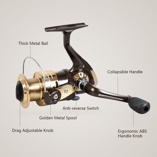 Spinning Fishing Reel for Freshwater Saltwater Fishing, Anti-Reverse with Front-Adjustable Drag, 5.2:1 Gear Ratio, 3 Ball Bearings (GF5000)