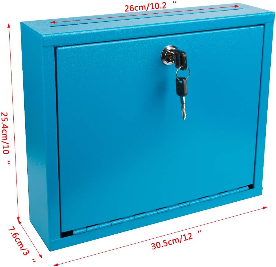 KYODOLED Suggestion Box with Lock and Slot, Small Locking Mailbox for Office, Wall Mount Safe Money/Key Drop Box with 50 Free Suggestion Cards, 9.8" W x 3" D x 7" H, Black