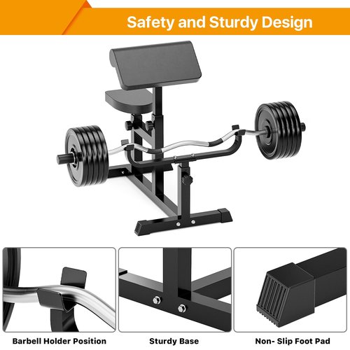Uboway Preacher Curl Bench, Curl Bench for Weight Lifting, Preacher Curl Pad with Adjustble Height, Isolated Barbell Dumbbell Biceps Station, Roman Chair for Upper Limb Muscle for Home Gym