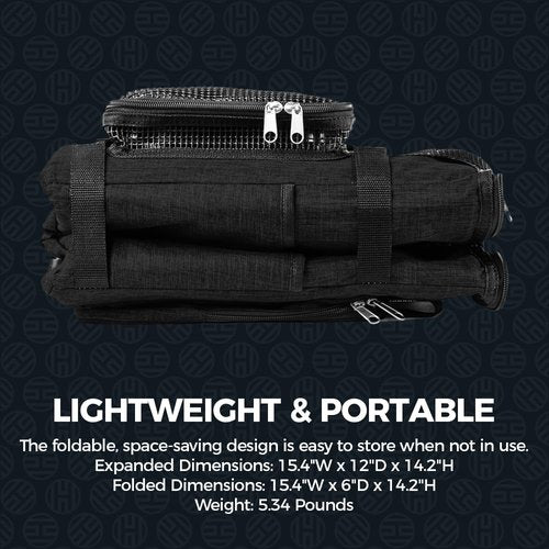 HALO 28L Hybrid Cooler & Warmer Bag | Electric Travel Cooler, Collapsible for Easy Storage, Keep Drinks Cold & Food Warm, Ice Free Cooling, Includes Shoulder Strap, DC Power Cord & AC Adapter — Black