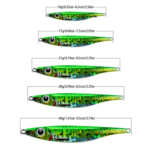 Sunlure Saltwater Fishing Jigs - Jig Fishing Vertical Jig Speed Slow Pitch Jigging Spoon Hard Bass Fishing Lure - Blade Baits Lures with Assist Hook Paillette Artificial Fishing Lures 5pcs/Set 1.4oz