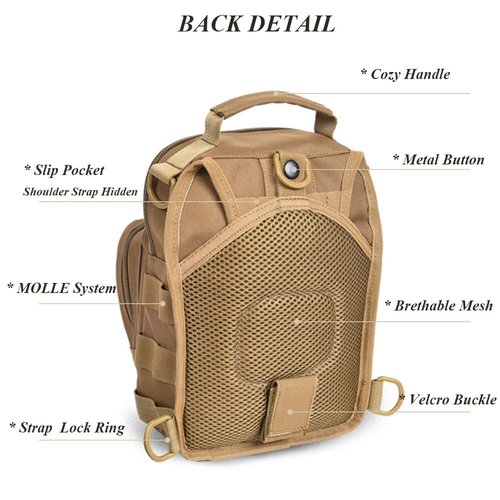 RTGGSEL Men's Camouflage Tactical Sling Shoulder Bags Travel Military MOLLE EDC Crossbody Chest Bag with USB Charging Port (String Black Camo)