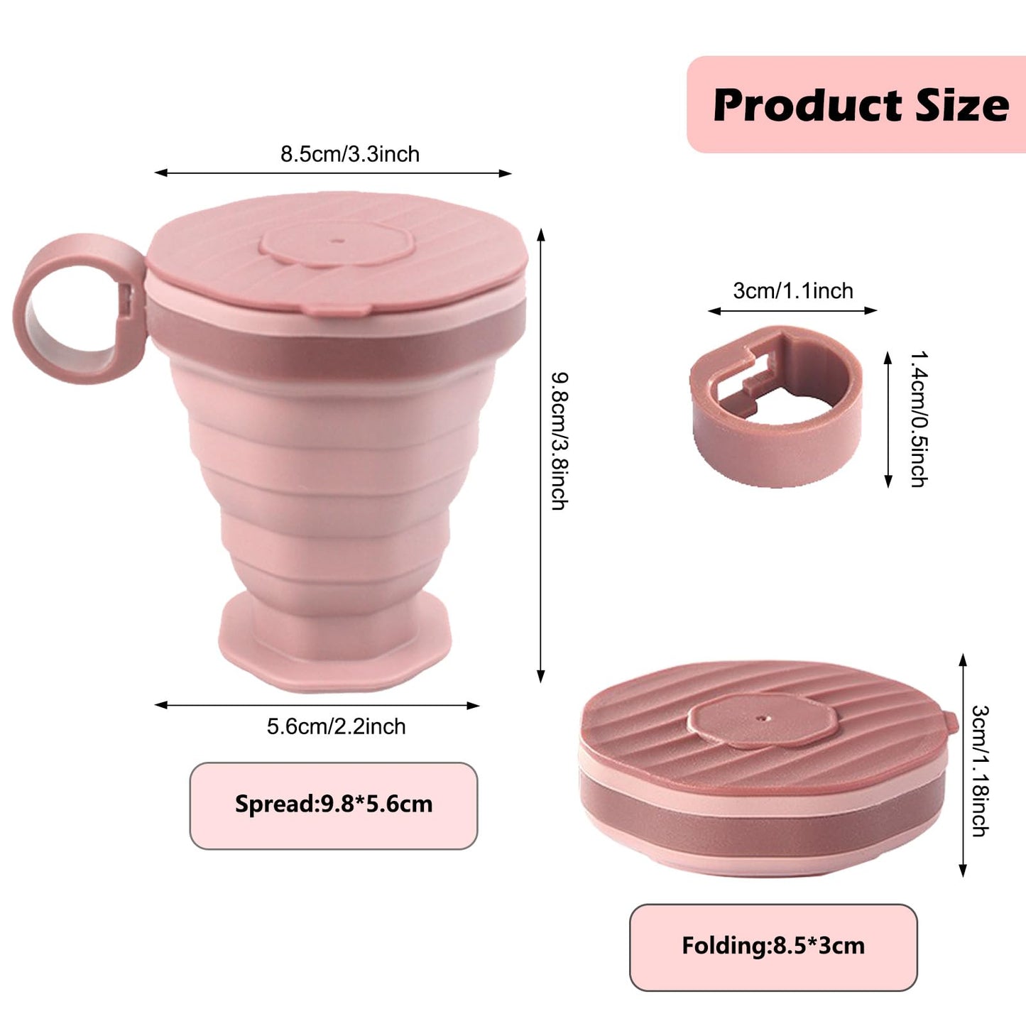 ABSOK Pack of 2 foldable silicone cups, foldable travel cups with plastic lids, reusable portable cup set suitable for camping and hiking