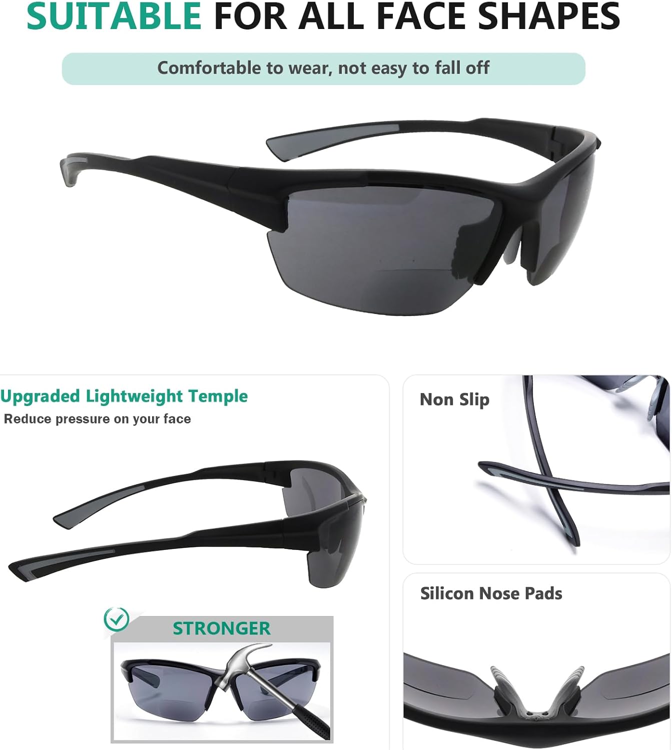 Eyekepper TR90 Frame Bifocal Sports Sunglasses Baseball Running Fishing Driving Golf Softball Hiking Sunshine Readers