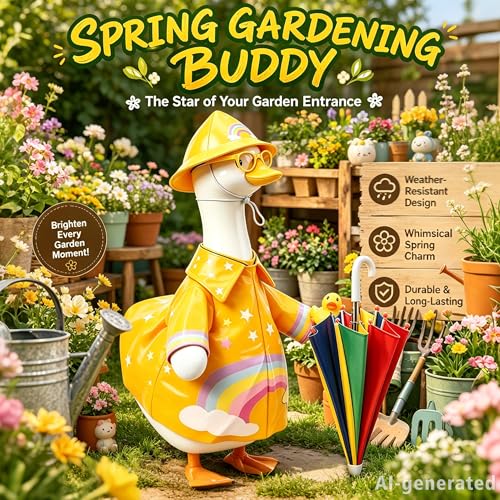 Raincoat Porch Goose Outfit Set with Hat & Accessories for 23" Statue - Yellow Rainbow Pattern