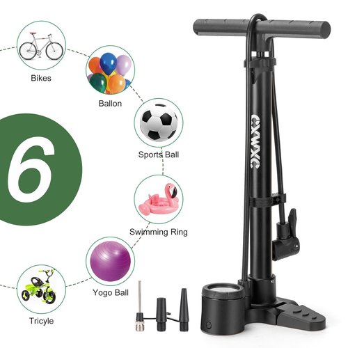 Bike Pump with Pressure Gauge- 160 PSI Bike Tire Pump fits Presta & Schrader Valve - Portable Air Pump for Bike Tires (Black)