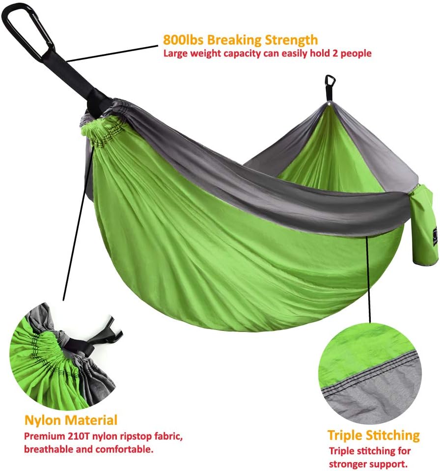 Gold Armour Camping Hammock - XL Double Hammock Portable Hammock Camping Accessories Gear for Outdoor Indoor with Tree Straps, USA Based Brand (Gray)
