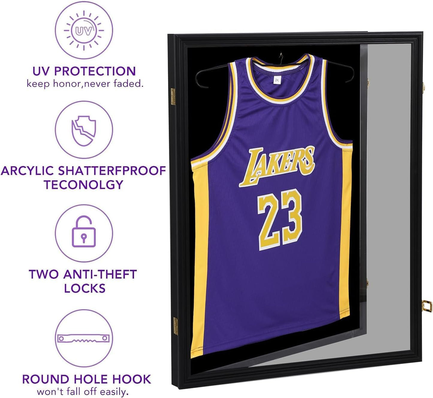 WORKOOT Jersey Frame Display Case, Jersey Frame, Shadow Box, Jersey Shadow Box Lockable with 98% UV Protection, Acrylic Glass, Hangers, Wall Mount for Sports Shirts & Uniforms (3 Pack)