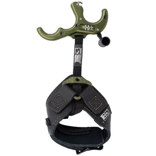 B3 Archery Exit Hunter Archery Compound Bow Hunting Equipment 3-Finger Stainless Steel Easy Attach Lock-and-Load Release Aid with Wrist Strap, OD Green