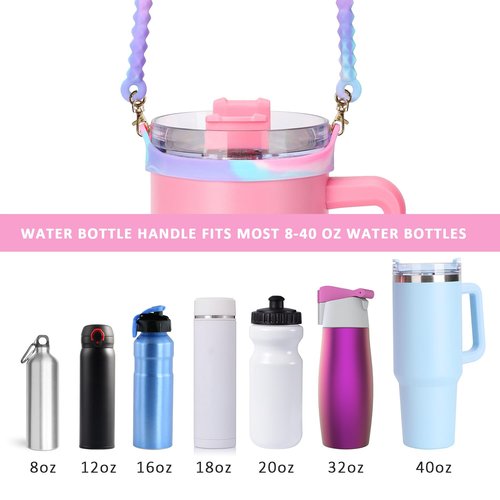 Eoopoon Water Bottle Handle for Stanley Cup, Silicone Water Bottle Sling, Water Bottle Holder with Strap Fits Most 8-40oz Bottles, Stanley Cup Accessories (Mixture color1)