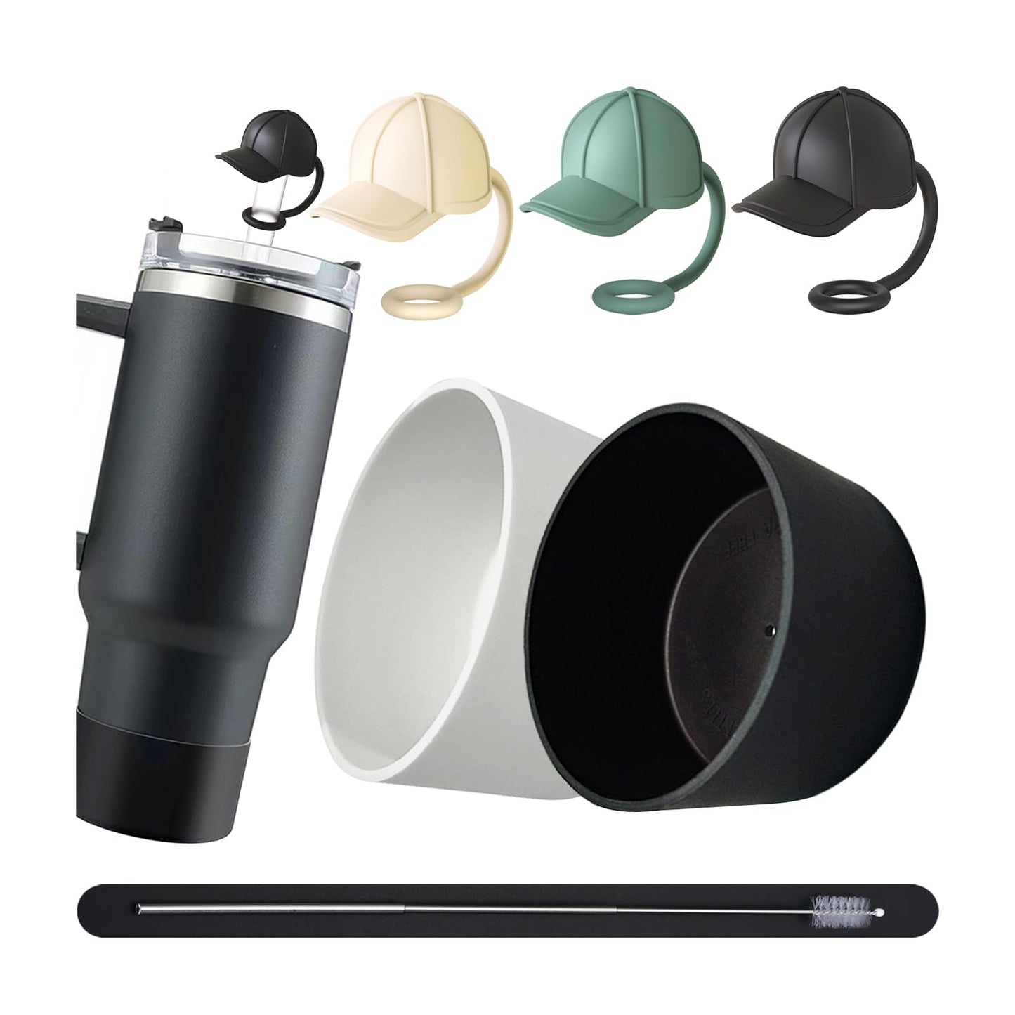 3Pcs Cute Straw Topper for Stanley Cup Straw Cover Cap, 2pcs Silicone Boot for Stanley 30/40oz Tumbler,Plus Cleaning Brush,6Pcs Cup Accessories for Men & Women