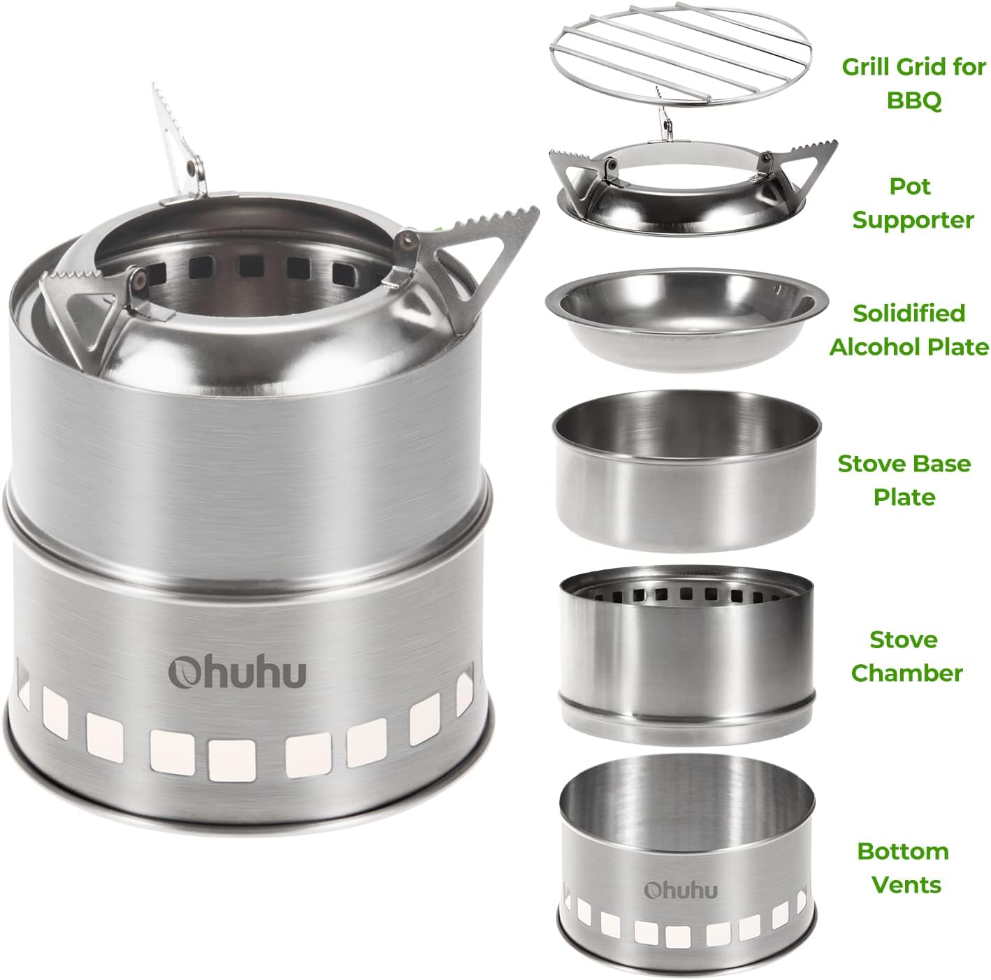 Portable Stainless Steel Camping Stove - Mini Wood Burning Grill for Hiking, BBQ & Emergency Cooking