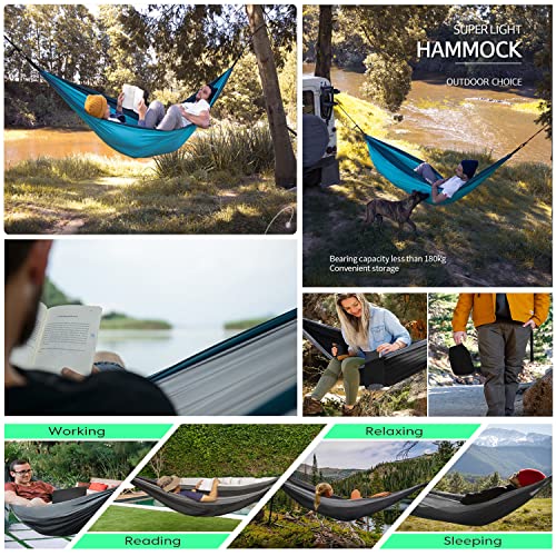Portable Camping Hammock with Straps - Single/Double 210D Nylon Swing, Blue/Sky Blue