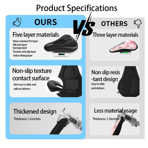 TOSUOD Bike Seat Cover Gel Padded Bicycle Seat Cover for Men Women Narrow Bike Seat Cushion Comfort Foma Bicycle Seat Cushion for Outdoor & Indoor(11"x7")