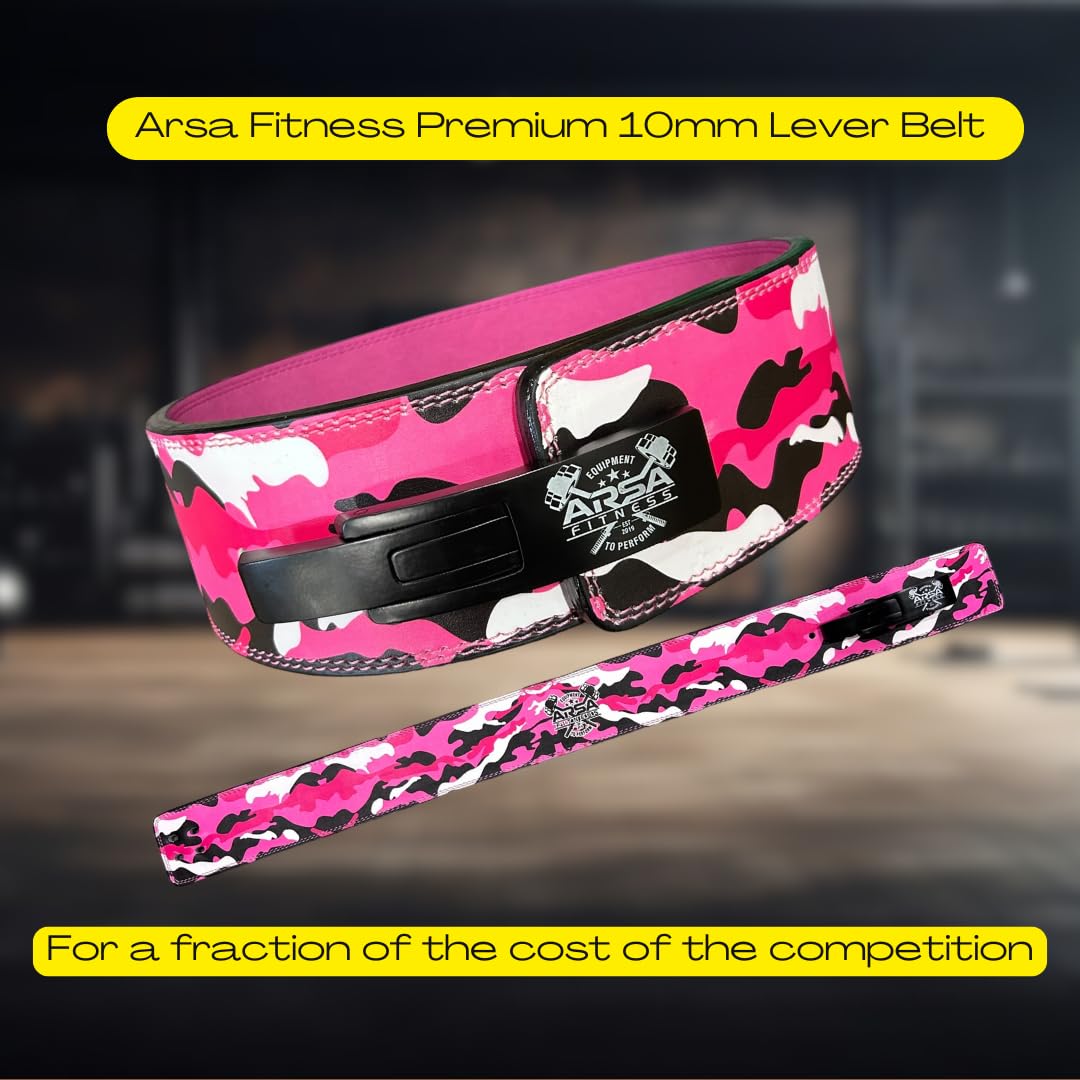 Arsa Fitness 10MM Competition Weightlifting Lever Belt for Men & Women, Powerlifting, Bodybuilding, & Strength Training - Camoflage Series (Pink Camo, X-Small)