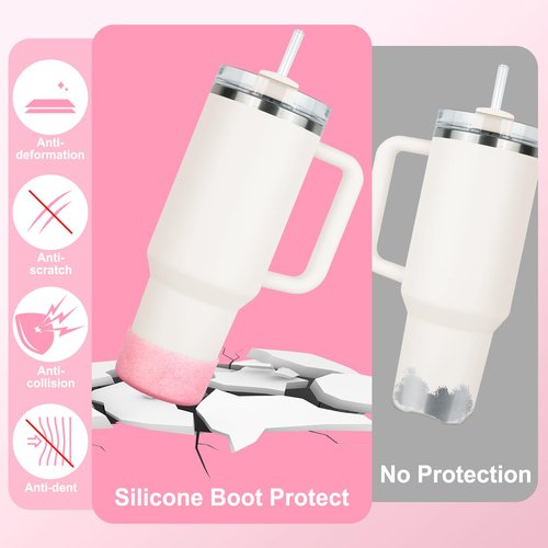 Chivixe Protective Silicone Boot Compatible with Stanley Tumbler 20-40oz Hydro Flask Water Bottle 12-24oz and More Bottles Tumblers Accessories for 2.8-2.95in Bottom, Bling Anti-Slip Sleeve Cover,Pink