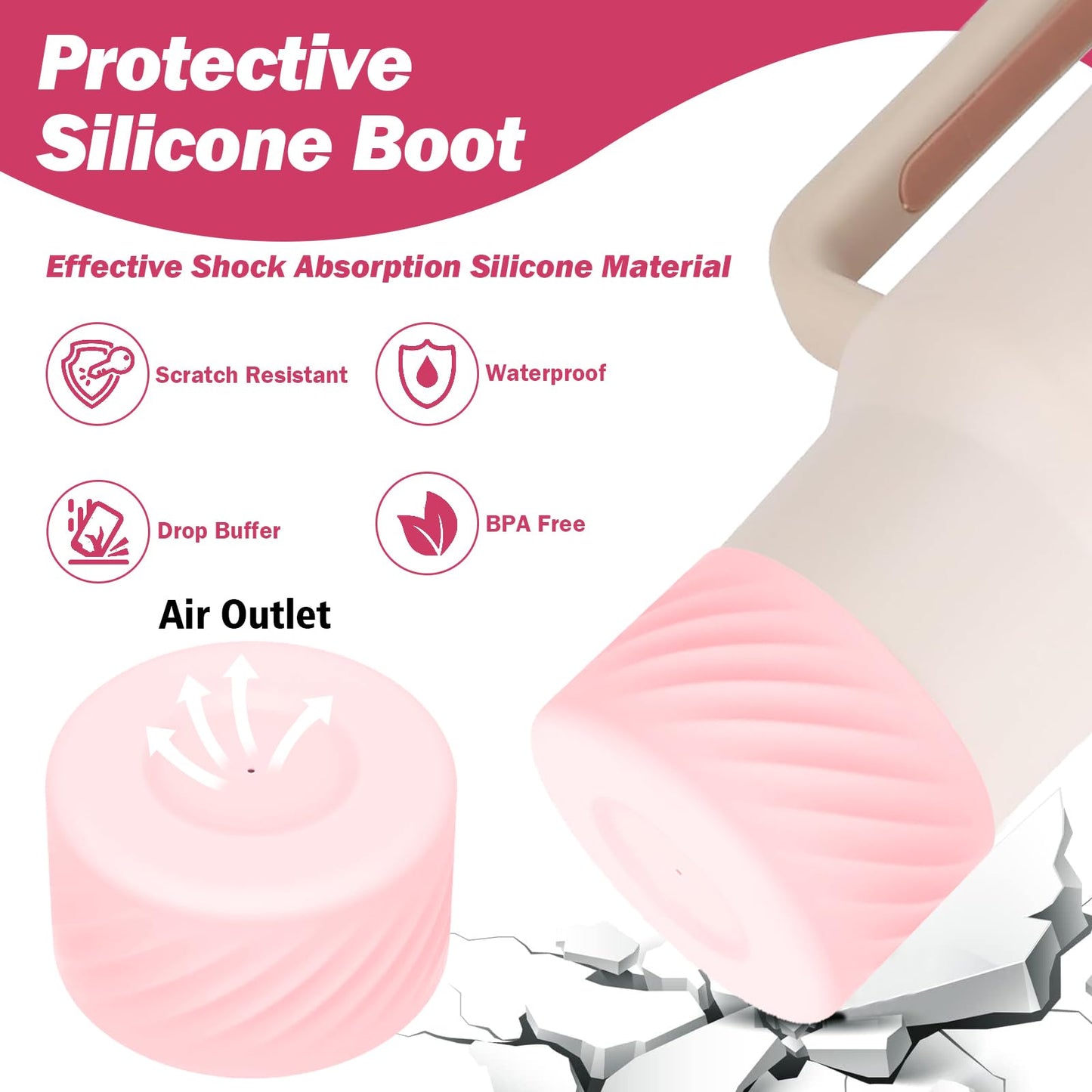 7PCS Accessories Set for Stanley Cup 40 oz 30oz, Including Protective Silicone Boot, Water Bottle Handle Strap, Keychain Charm, Heart Hook, Straw Cover Cap for Stanley Cup Accessories (Pink)