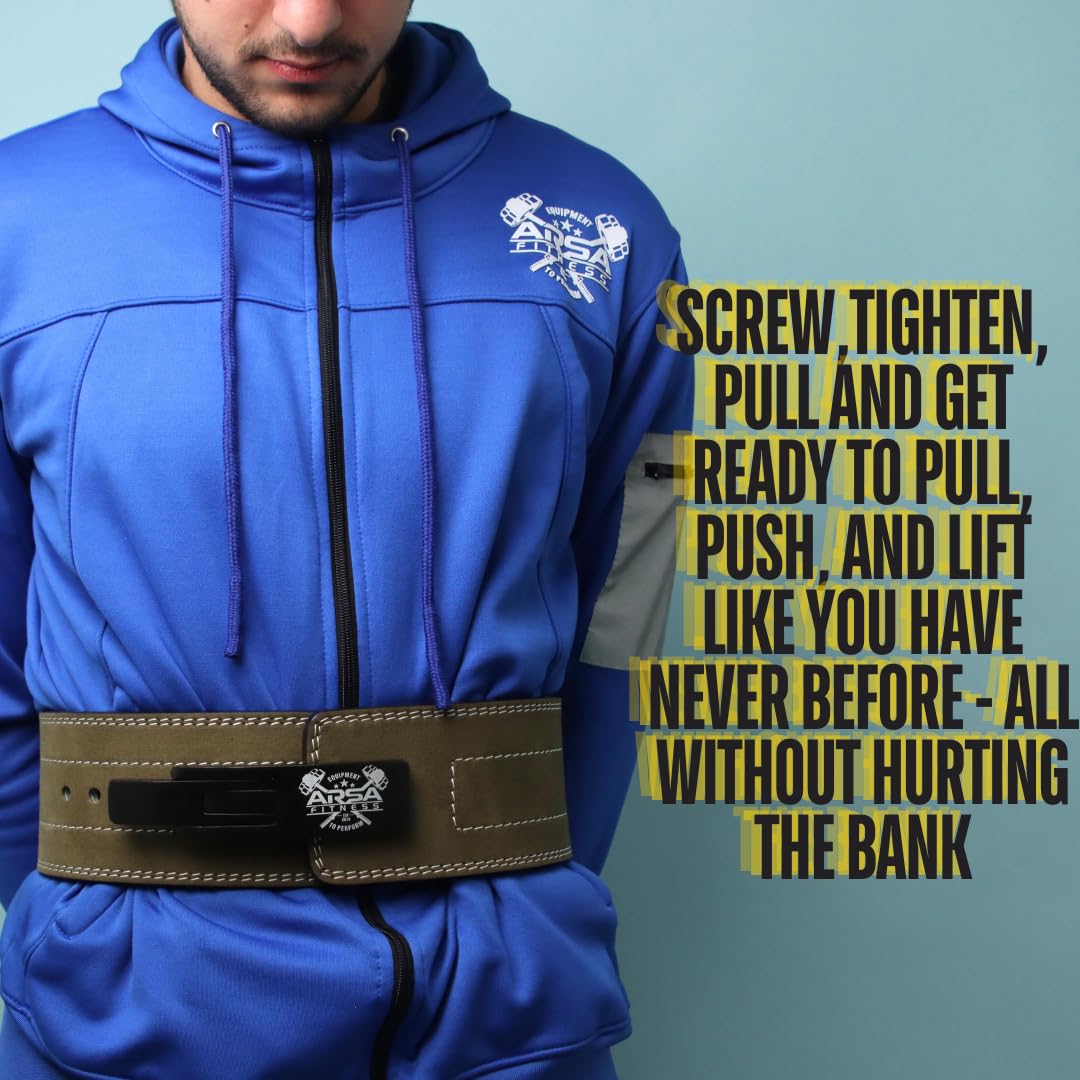 Arsa Fitness Weightlifting Adjustable Lever Belt for Men & Women Real Suede Hide Leather for Powerlifting Back Support Workout Deadlifts Squats 10MM Thickness 4" Width (GREEN, X-Large)
